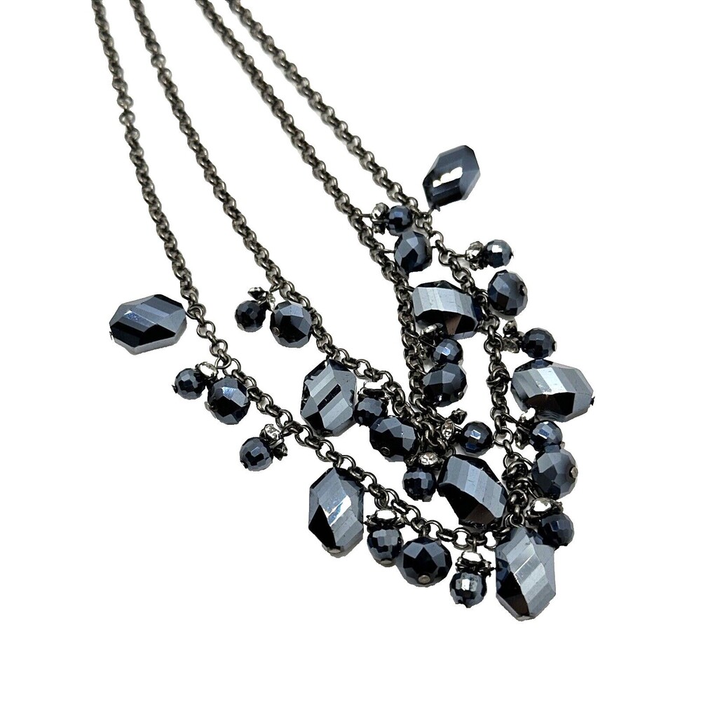 Simply Vera VERA WANG Dark Blue Crystal Bib Necklace Double Strand Statement 20"